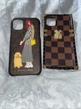 Michael Kors Brown Printed Fashion Girl & Dog iPhone Case 11